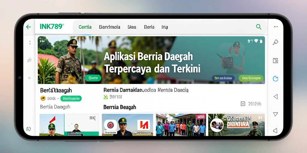 Screenshot antarmuka aplikasi INK789 dengan berita daerah terbaru.