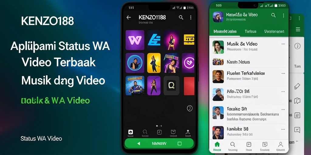 Tampilan antarmuka KENZO188 dengan berbagai pilihan video untuk status.