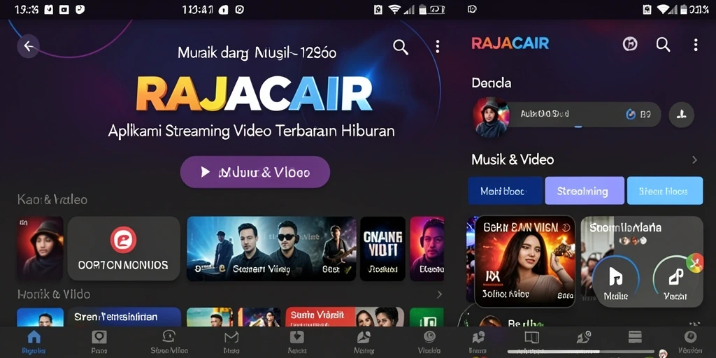Antarmuka utama RAJACAIR menampilkan beragam pilihan video dan musik.