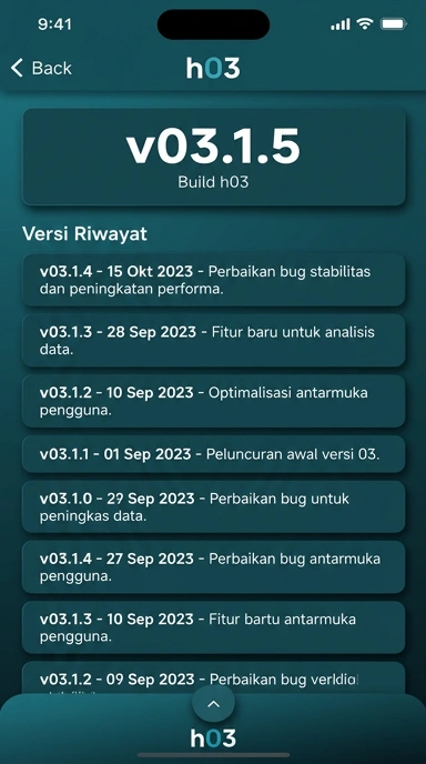 Tampilan riwayat versi h03